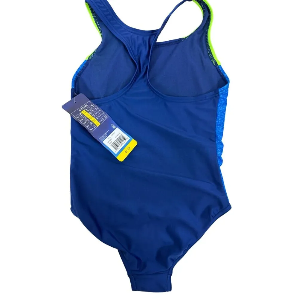 NWT Speedo Girls Small Blue Green Athletic Performance One Piece Swimsuit